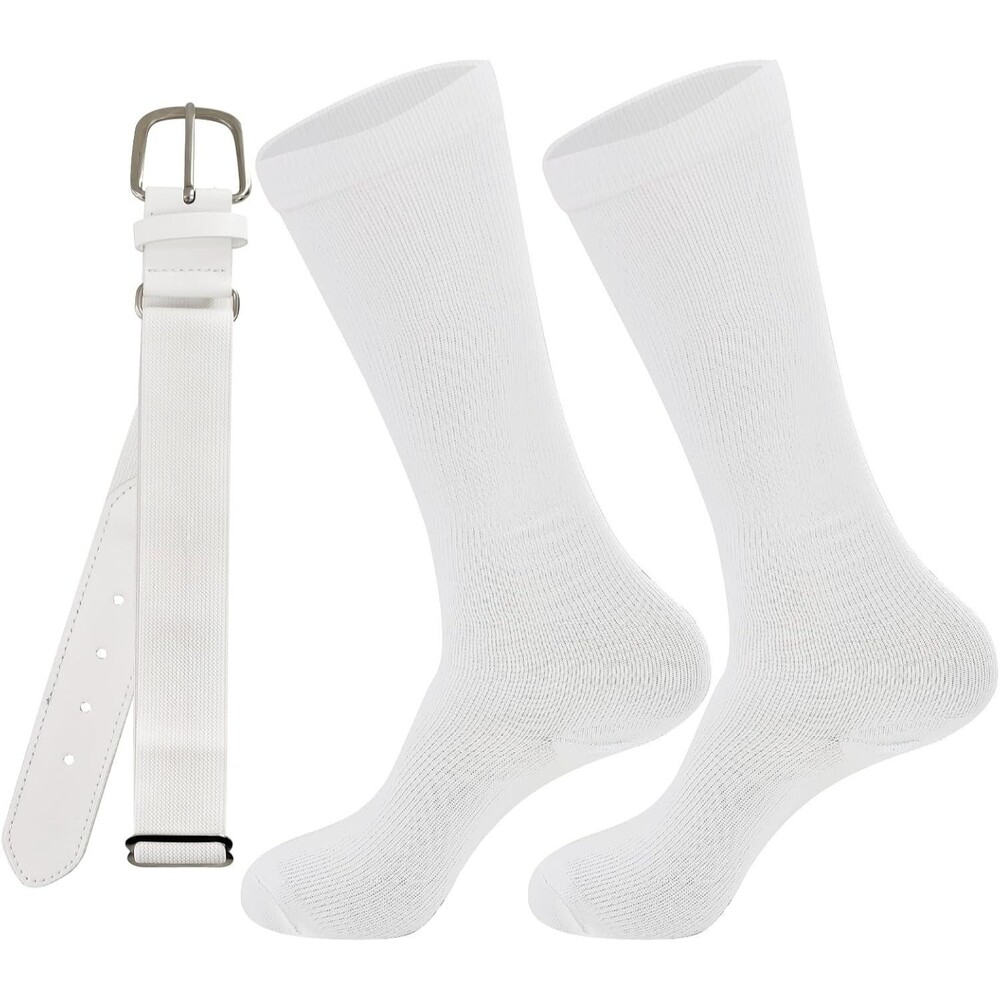 Youth Baseball Socks Belt Set White Large Teen Boys Girls Softball Soccer